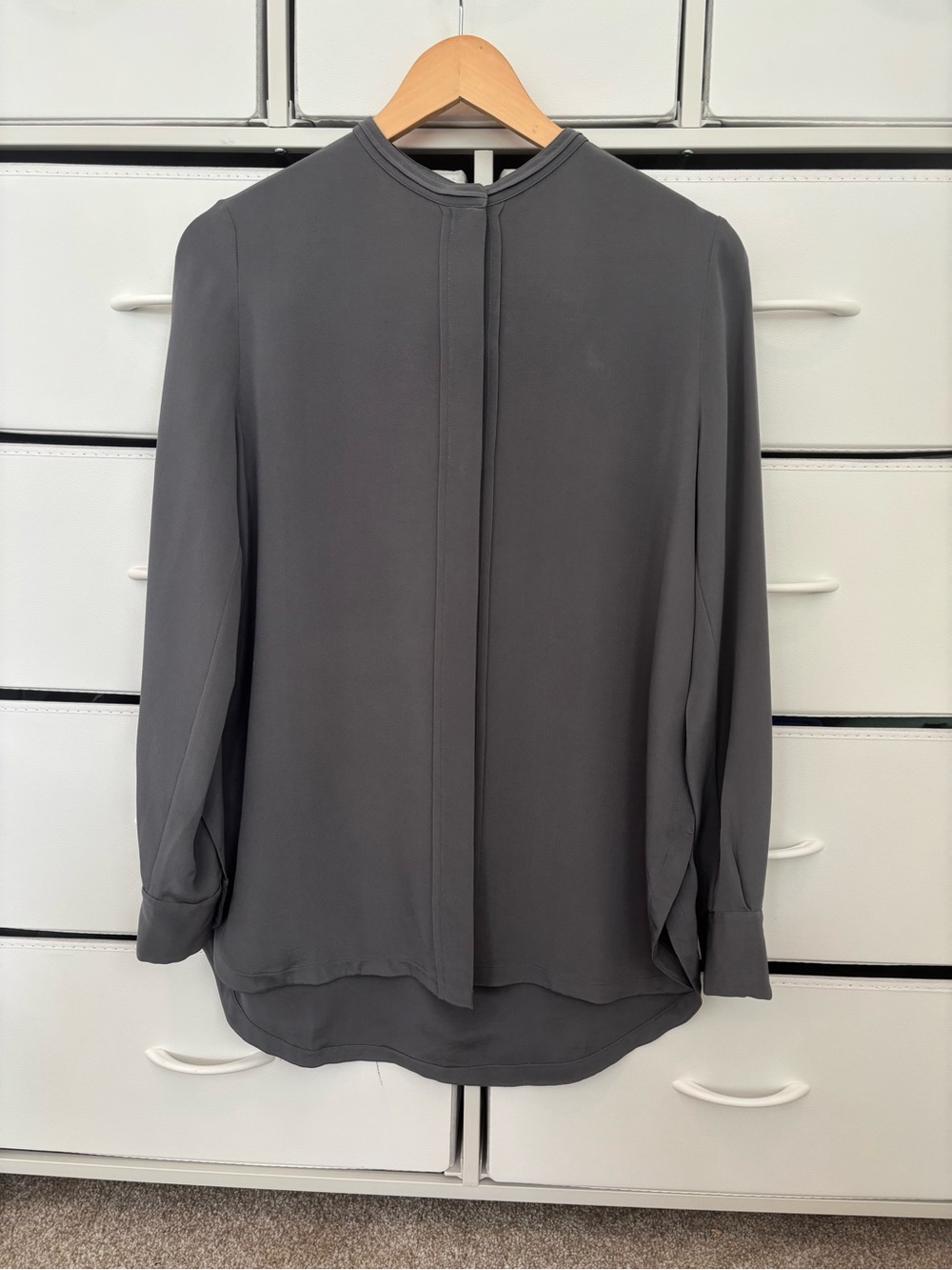 Loro Piana Charcoal Gray Pleated-Front Silk Blouse